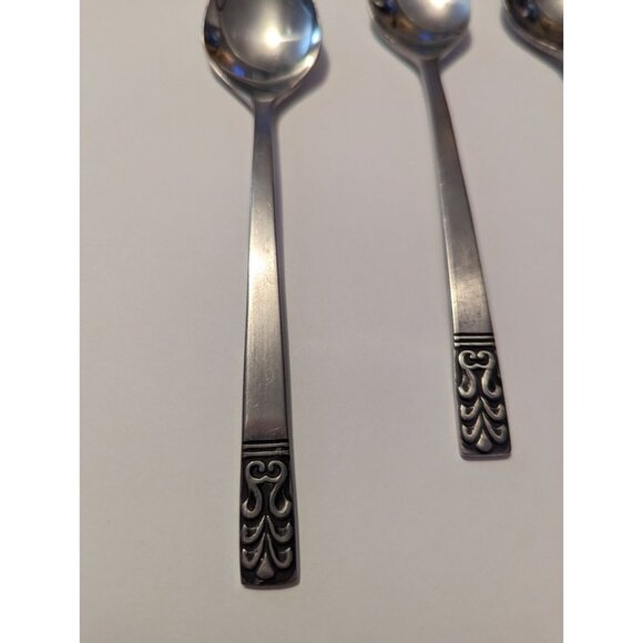 VTG CARLYLE Hong Kong stainless cameo pattern lot 5 teaspoons replacement - Picture 4 of 11